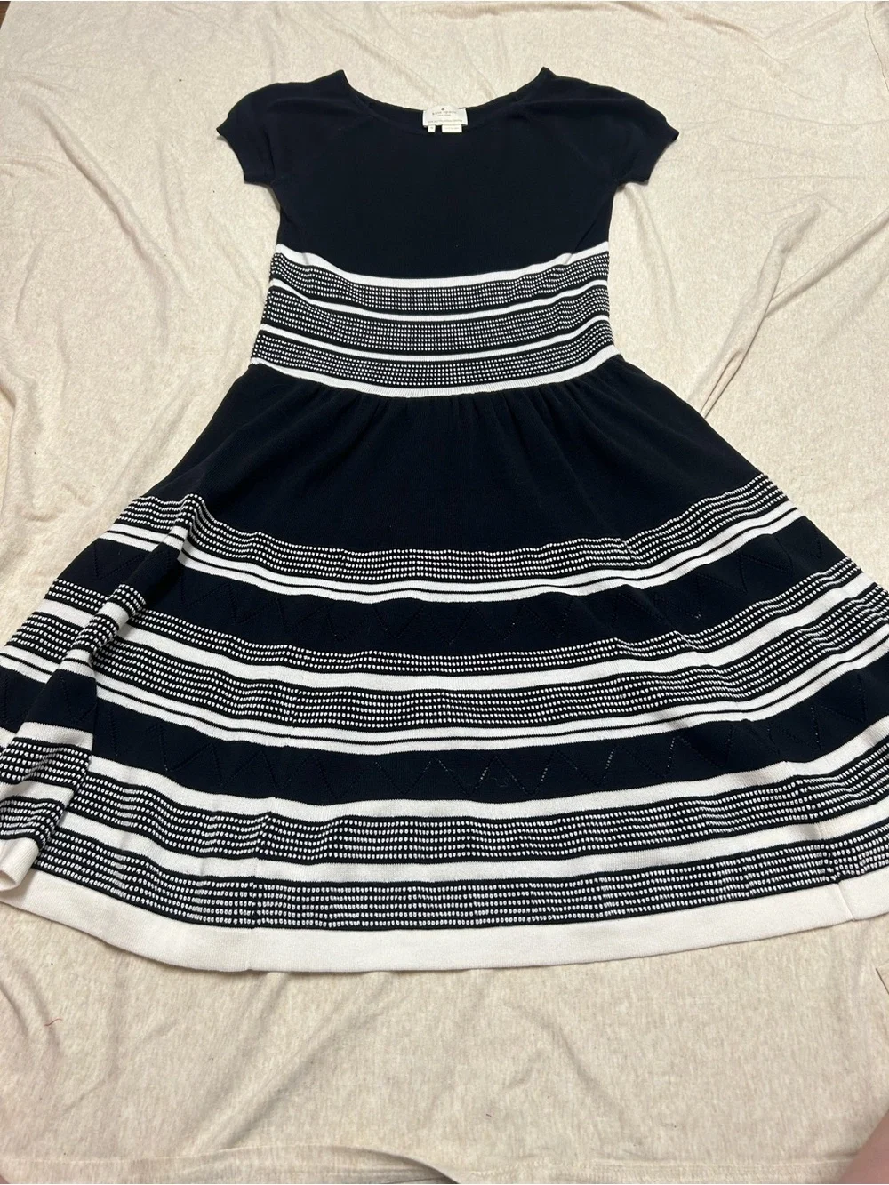 Kate Spade 100% Cotton Black and White Stripe Knit Dress Preppy Old Money